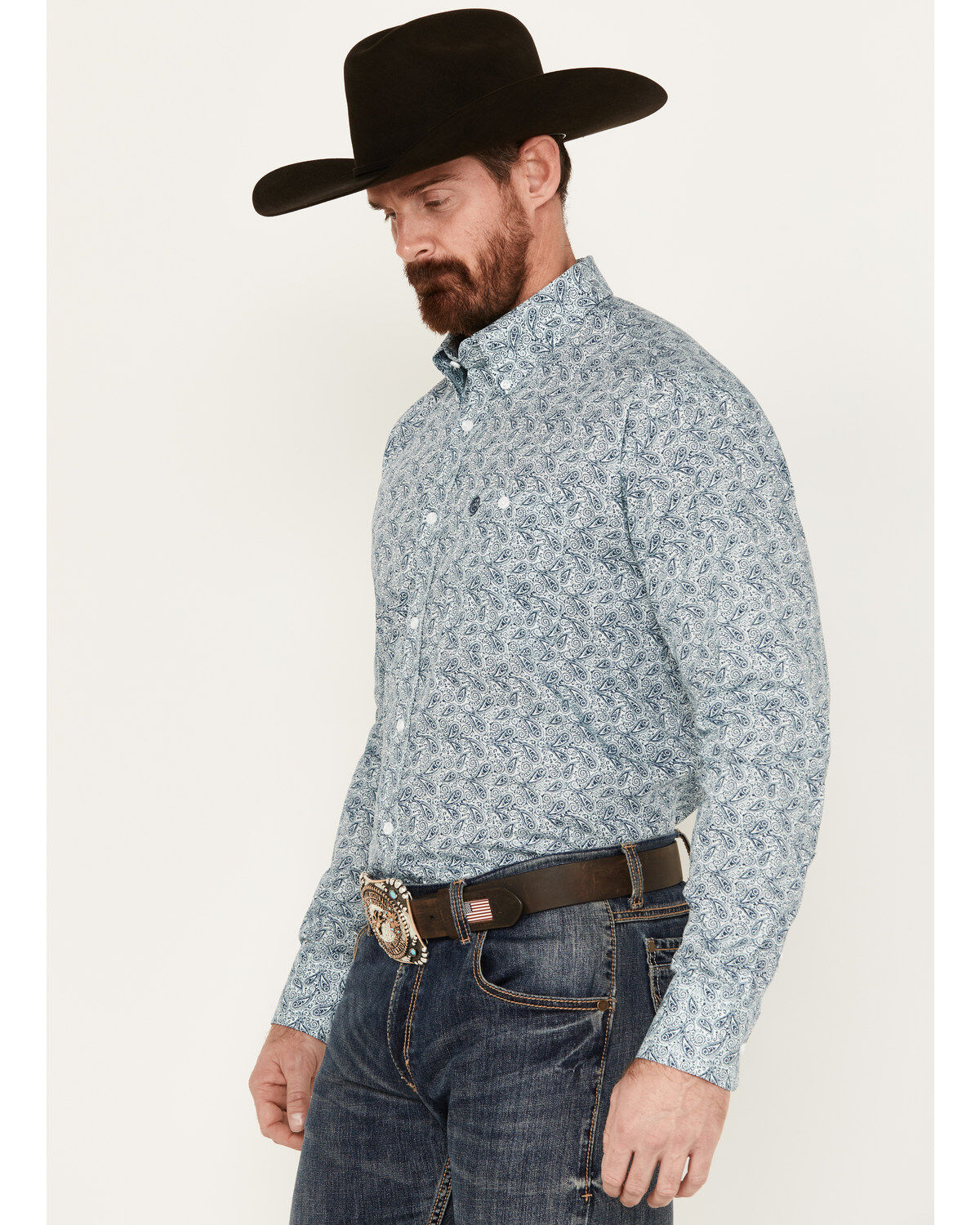 Image #2 - George Strait by Wrangler Men's Paisley Print Long Sleeve Button-Down Western Shirt, Aqua, hi-res