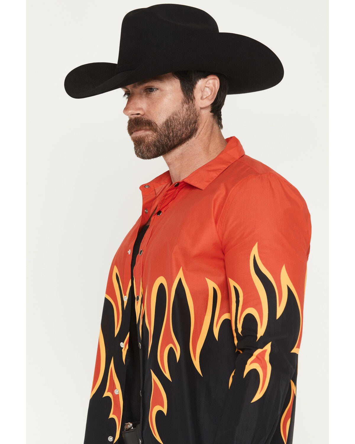 Image #2 - Panhandle Slim Men's Vintage Flame Print Long Sleeve Snap Western Shirt, Black, hi-res