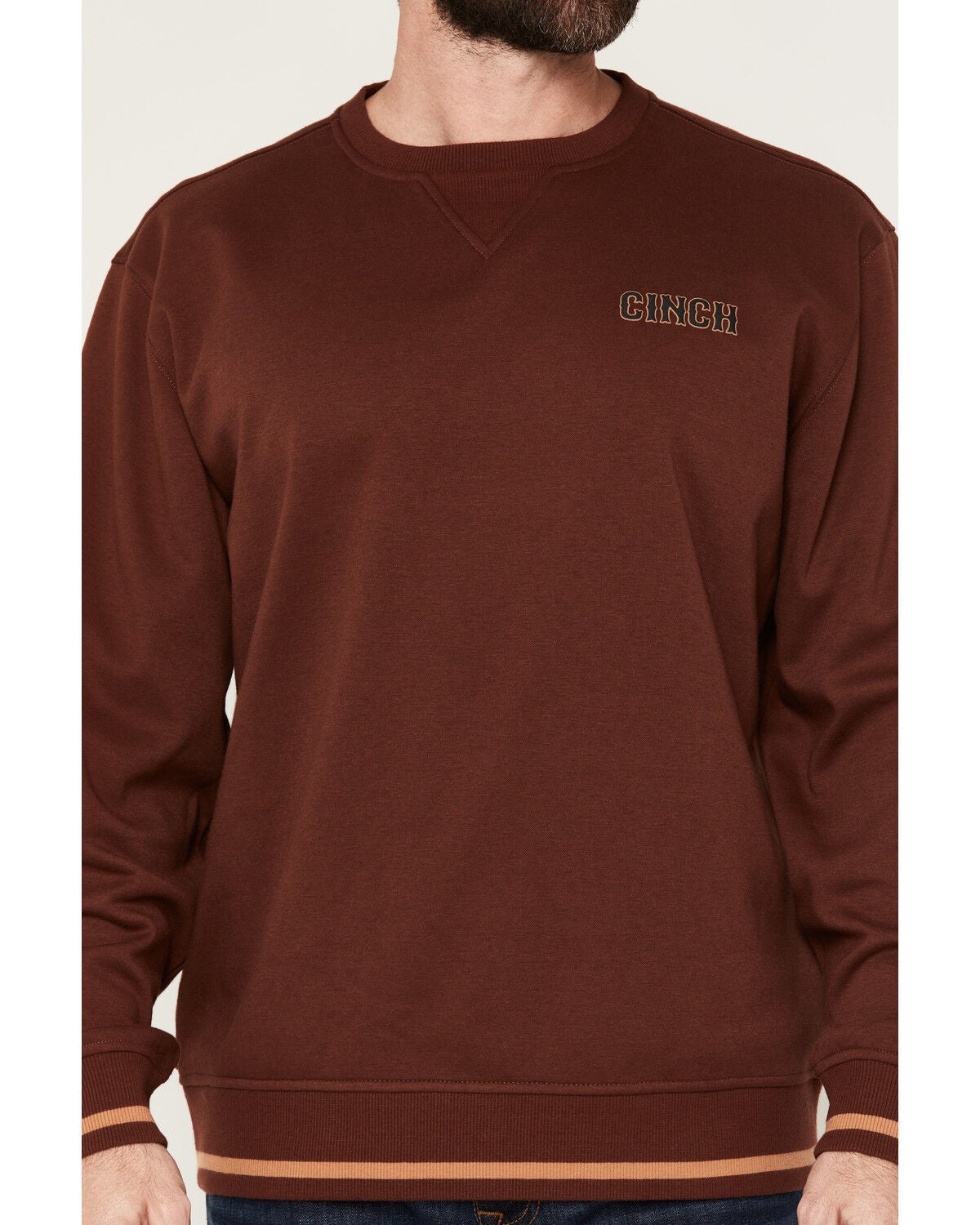 Image #3 - Cinch Men's Solid Logo Crewneck Sweatshirt, Burgundy, hi-res