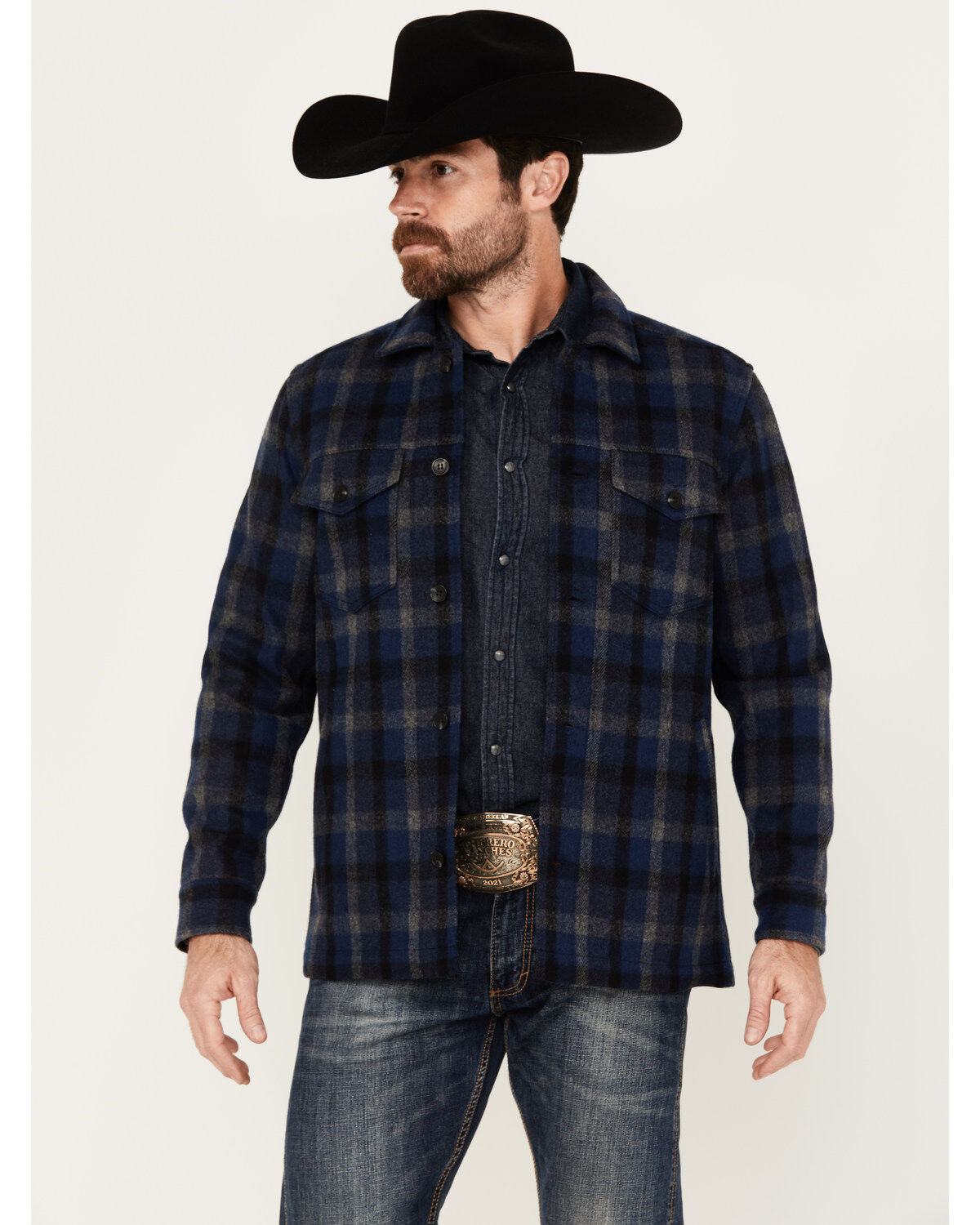Image #1 - Pendleton Men's Lawson Plaid Print Long Sleeve Button-Down Shirt Jacket, Navy, hi-res