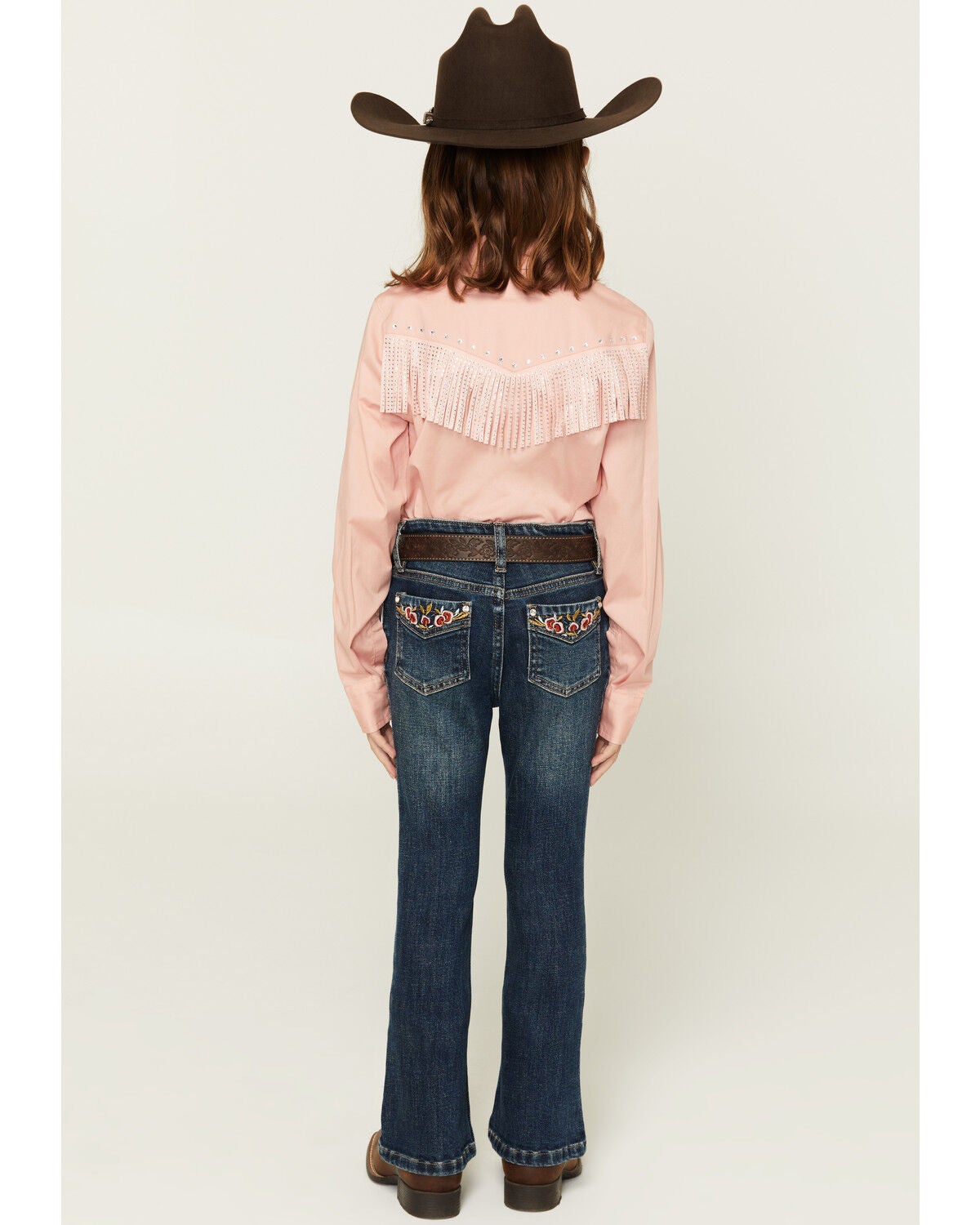 Shyanne Little Girls' Scout Dark Wash Embroidered Bootcut Stretch Denim Jeans, Dark Wash, hi-res