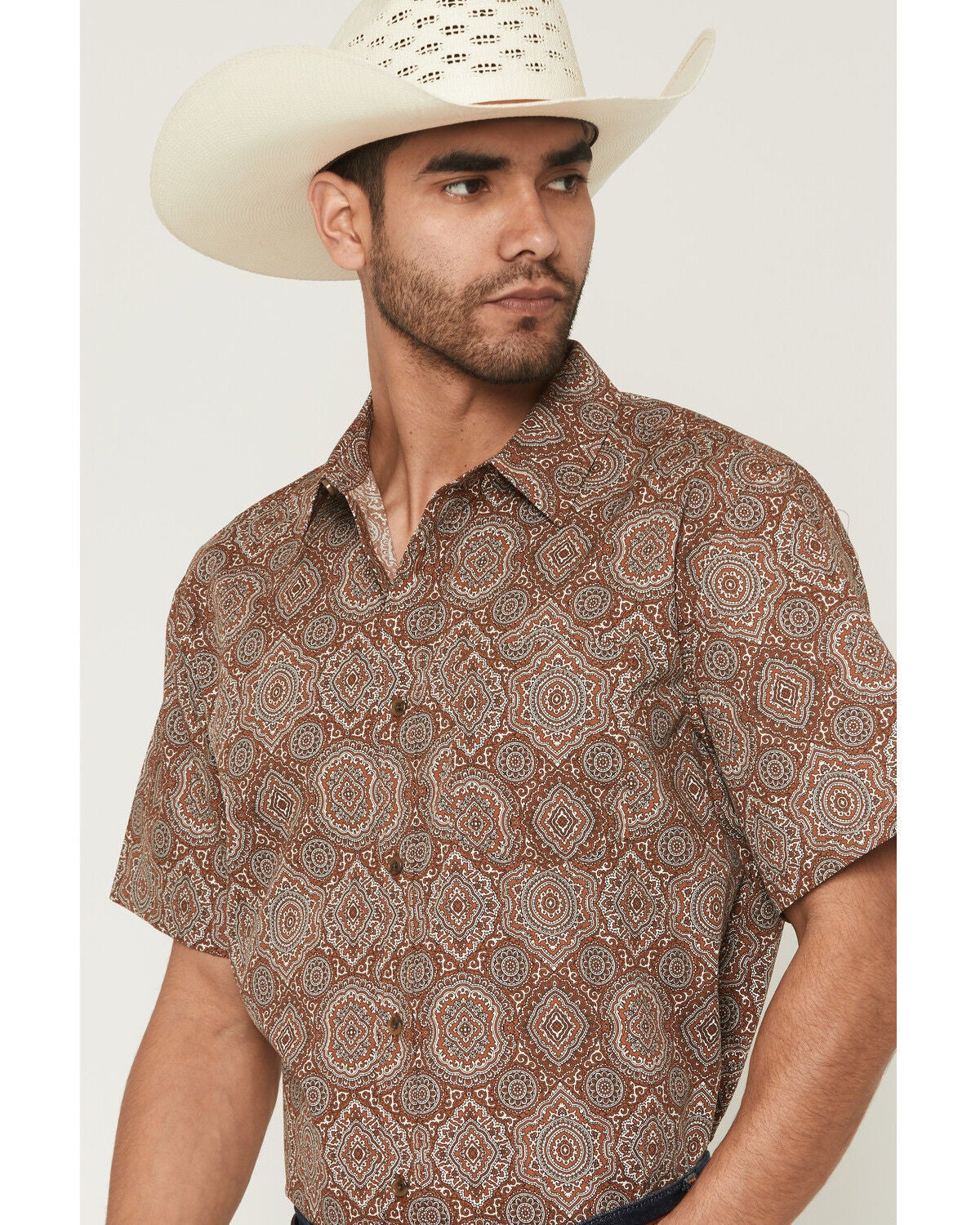 Image #2 - Gibson Trading Co Men's Sundown Drapes Medallion Print Short Sleeve Button-Down Western Shirt - Tall, Rust Copper, hi-res