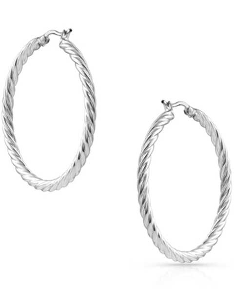 Montana Silversmiths Women's Roped Hoop Earrings, Silver, hi-res