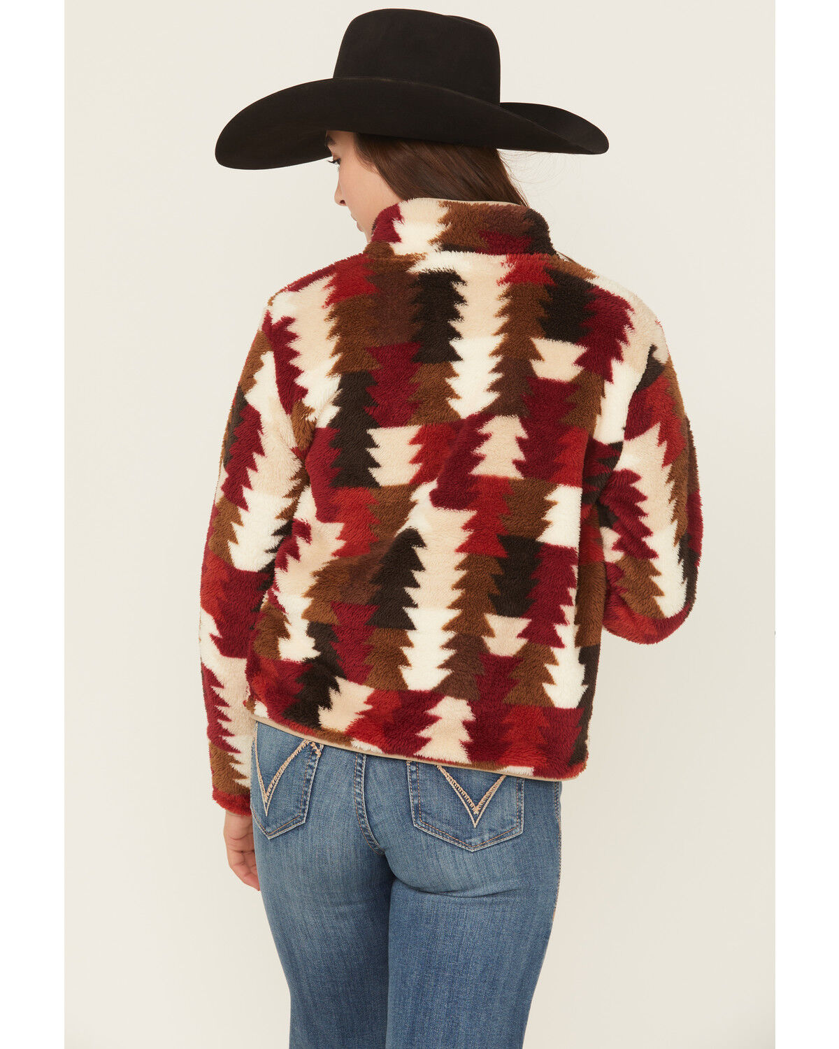 Image #4 - Ariat Women's Triangle Print Berber Pullover, Burgundy, hi-res