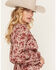 Image #2 - Wild Moss Women's Floral Print Ruffle Long Sleeve Top, Burgundy, hi-res