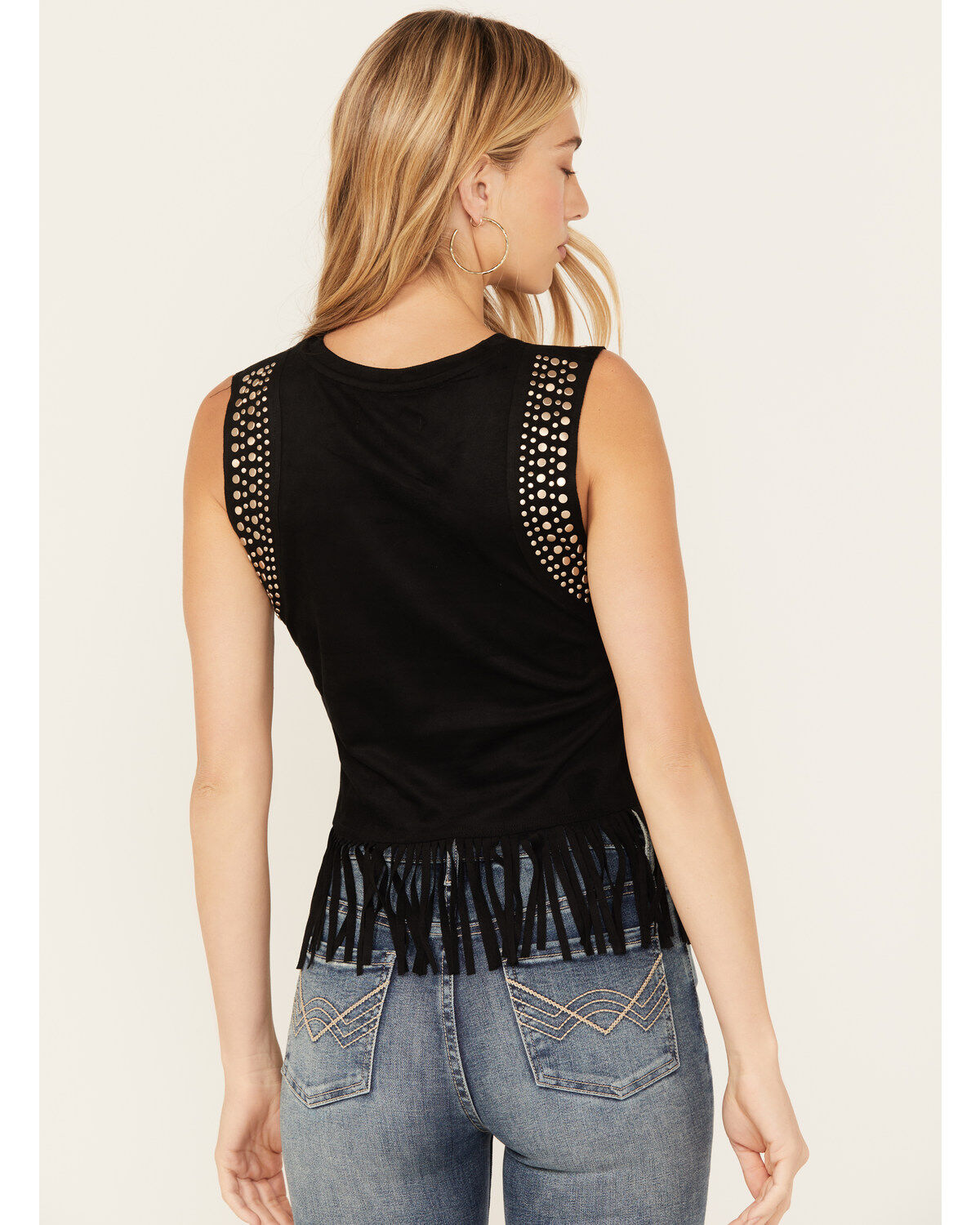 Image #4 - Idyllwind Women's Lillian Studded Fringe Tank Top, Black, hi-res