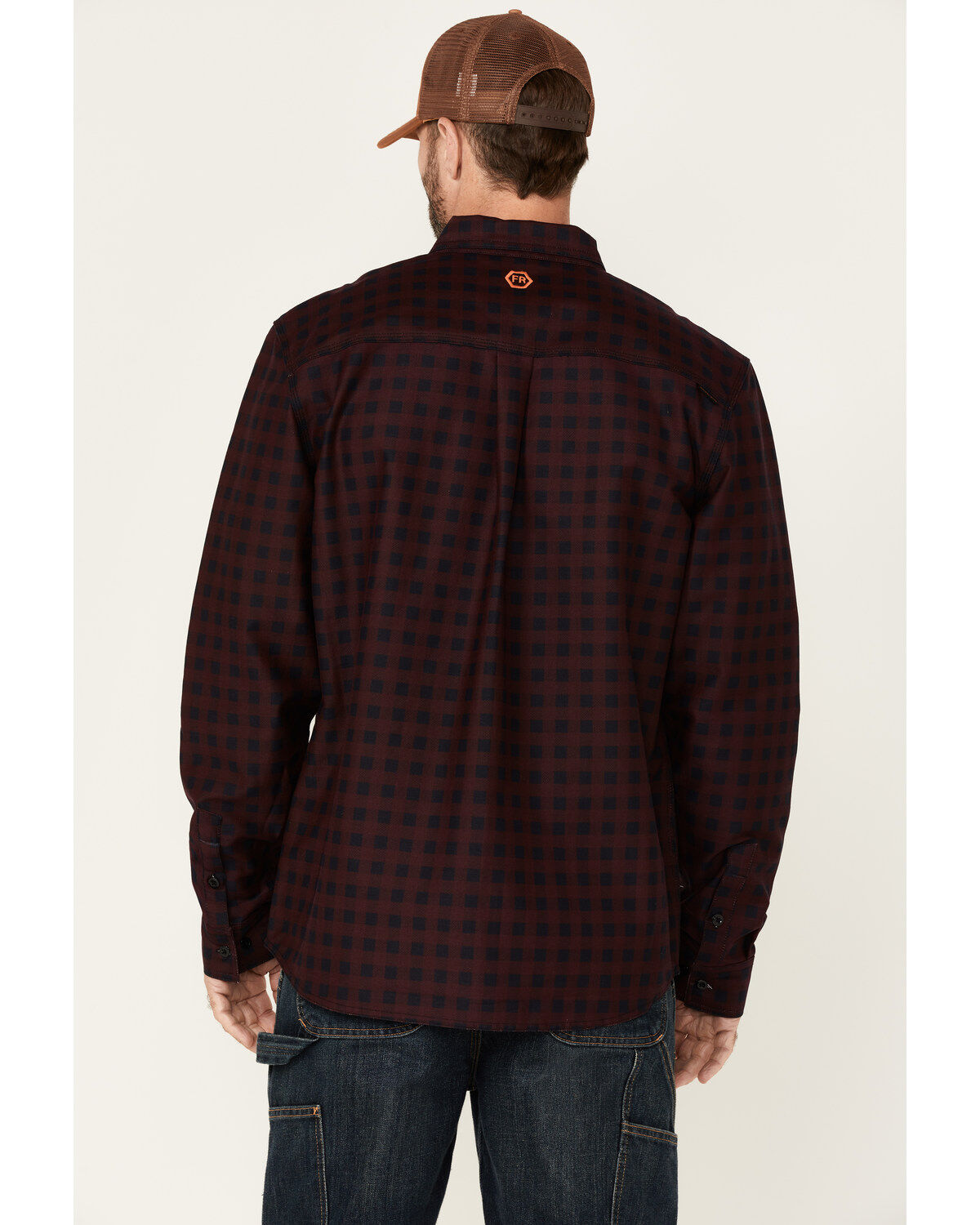 Image #4 - Hawx Men's FR Check Plaid Print Long Sleeve Button-Down Work Shirt, Wine, hi-res