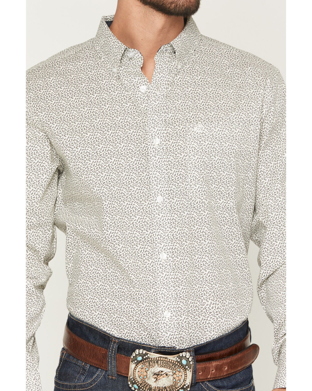 Image #3 - Cody James Men's Rhett Micro Paisley Print Long Sleeve Button-Down Stretch Western Shirt, White, hi-res