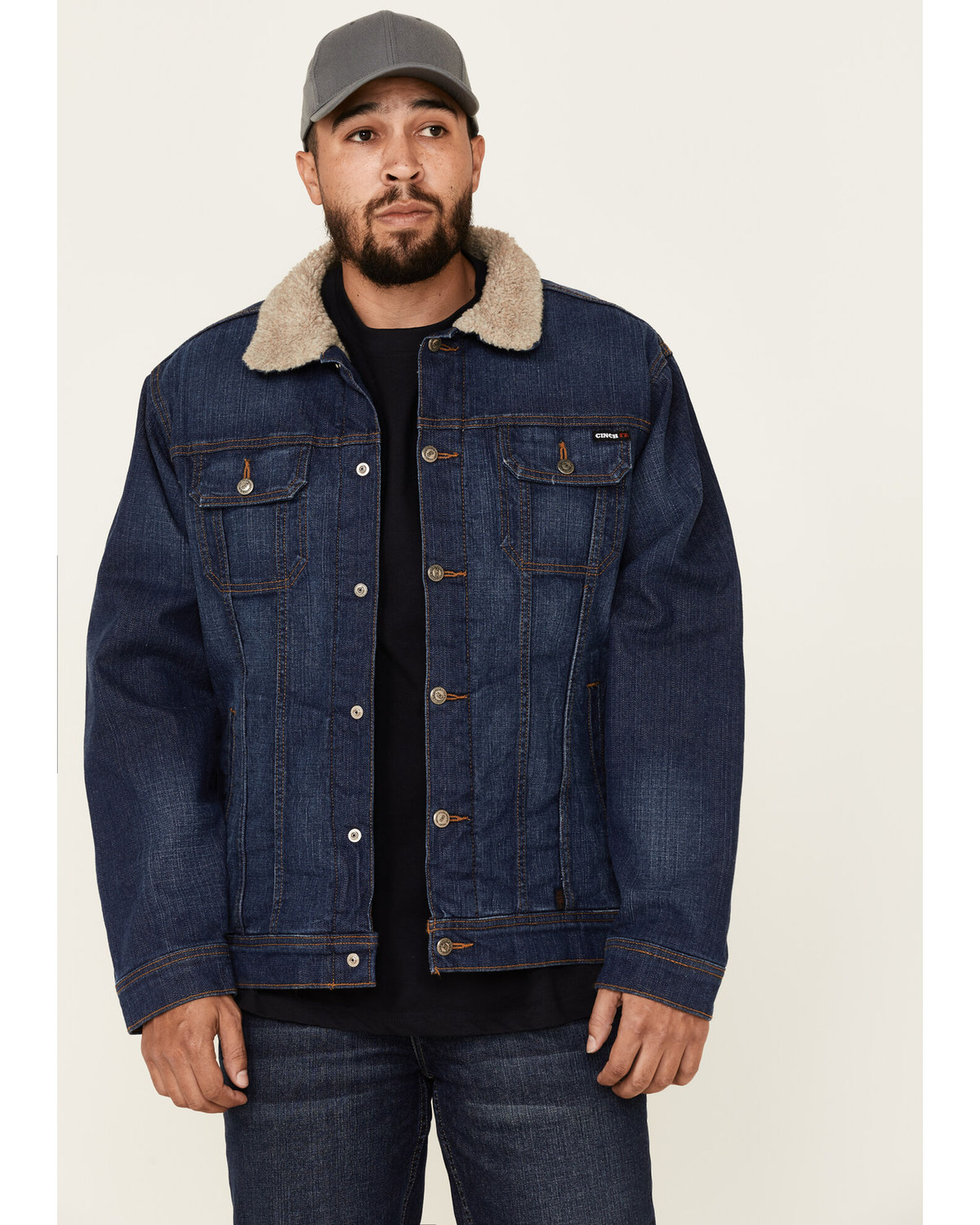Cinch Men s FR Stretch Denim Sherpa Lined Trucker Work Jacket Boot Barn