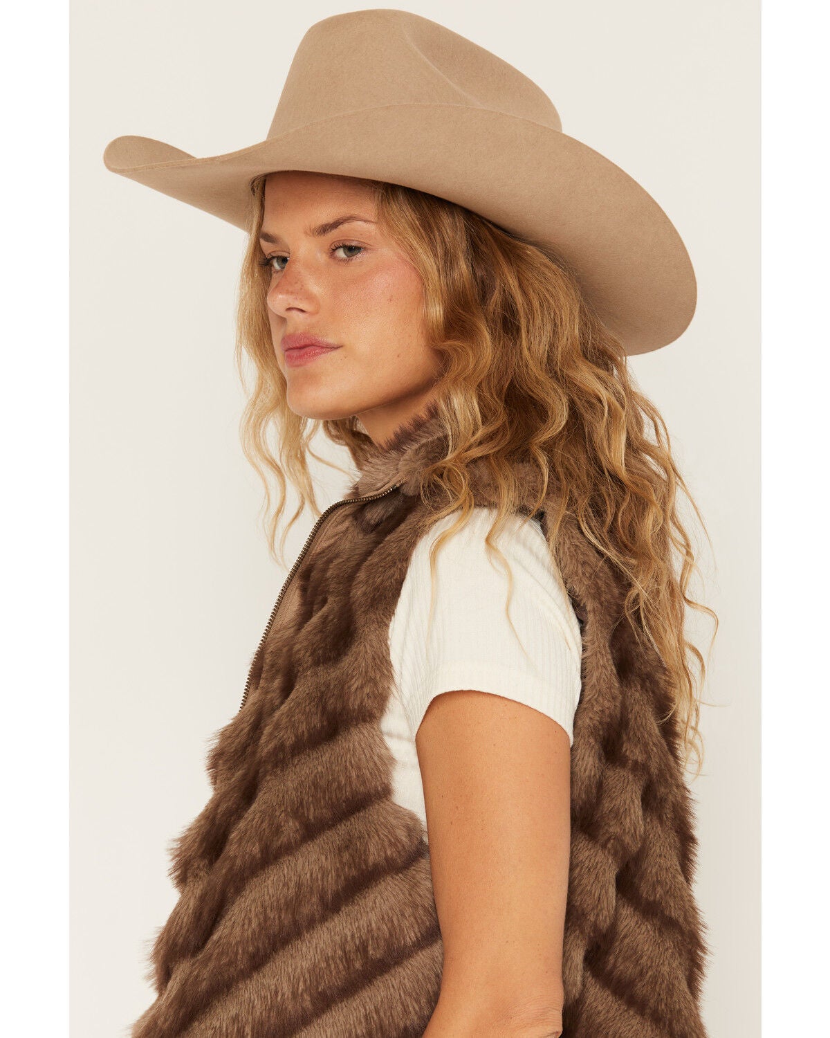Image #2 - Cripple Creek Women's Faux Fur Zip-Up Vest, Brown, hi-res