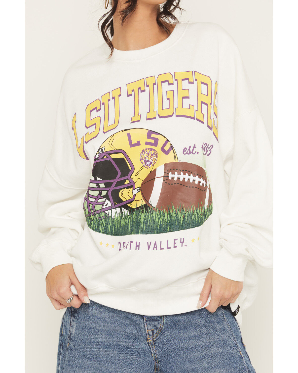 Image #3 - Gameday Women's LSU Tigers Helmet Embroidered Graphic Crewneck, White, hi-res
