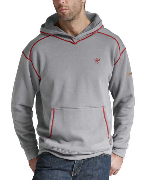 Image #1 - Ariat Men's Flame Resistant Polartec Grey Work Hooded Sweatshirt - Big and Tall, Hthr Grey, hi-res
