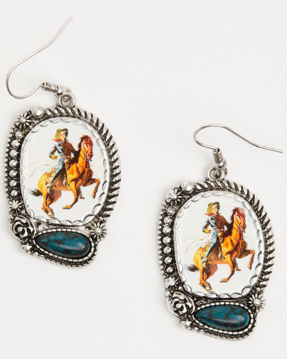 Image #2 - Shyanne Women's American Heritage Cowgirl Horse Print Earrings, Silver, hi-res