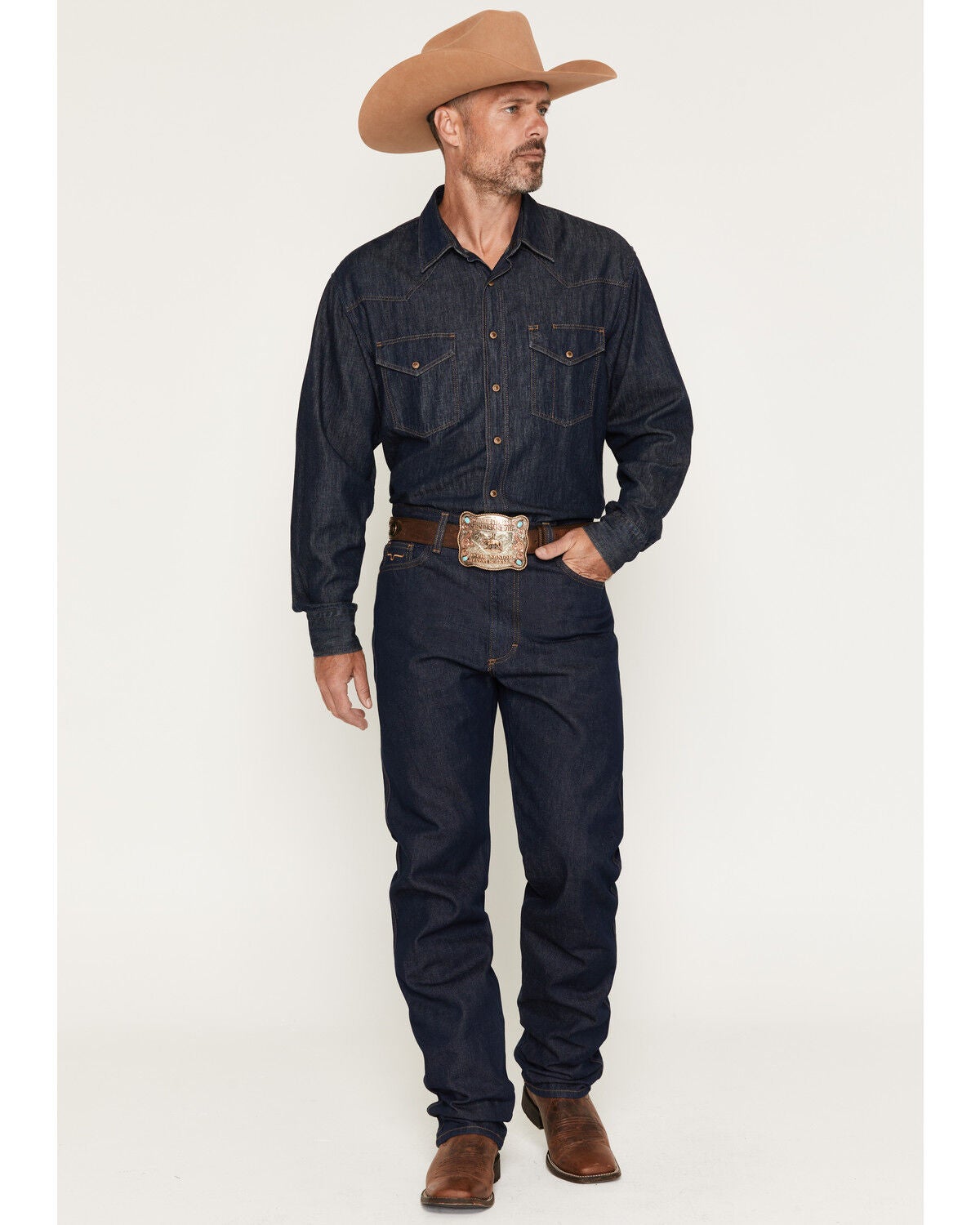 Zach Top X Kimes Ranch Men's Dark Wash Mid Rise Bootcut Rigid Denim Jeans, Dark Medium Wash, hi-res