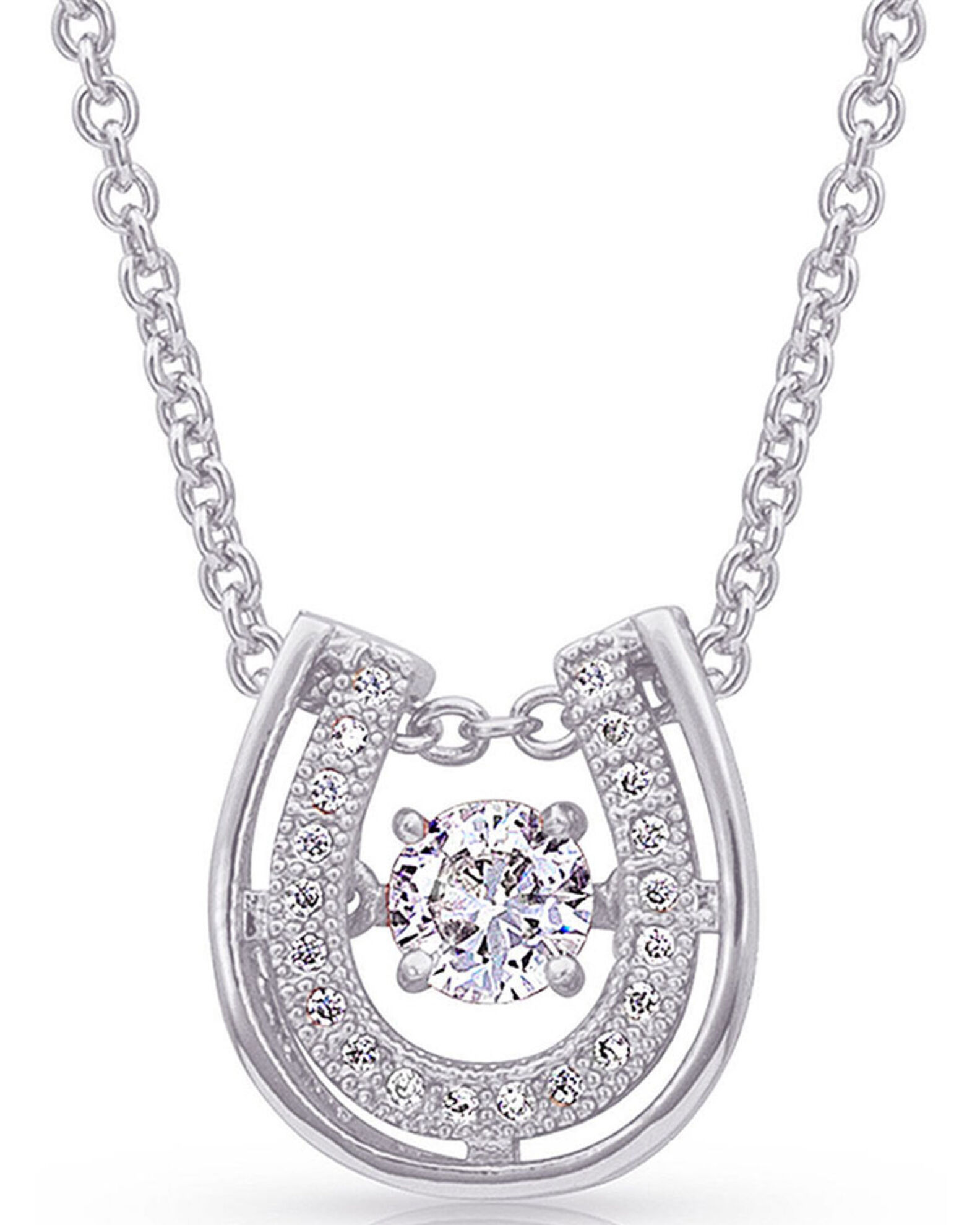 Image #1 - Montana Silversmiths Women's Dancing With Luck Horseshoe Necklace, Silver, hi-res