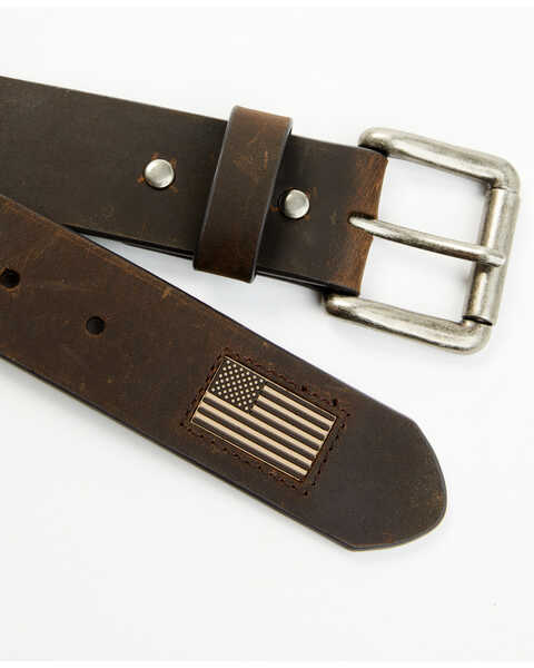 Hawx Men's Brown Flag Tip Casual Leather Belt, Brown, hi-res