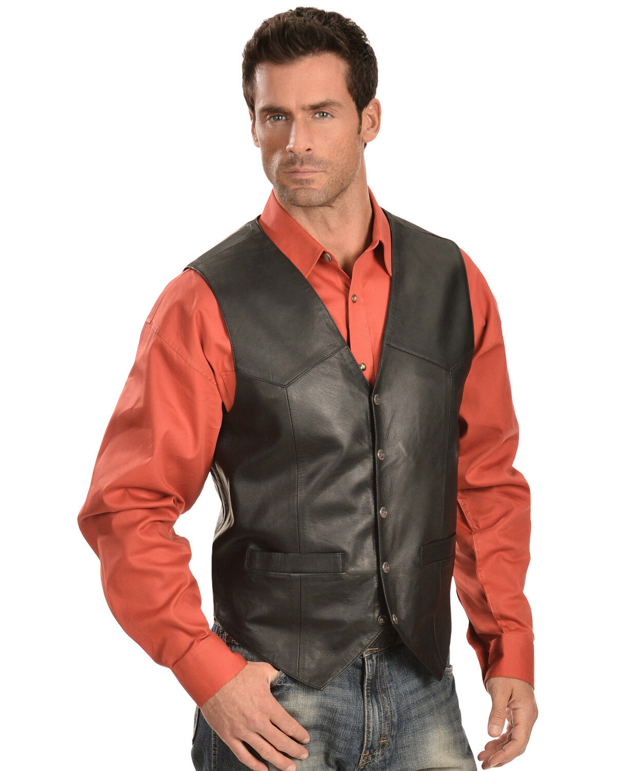 Scully Men's Lamb Leather Vest, Black, hi-res