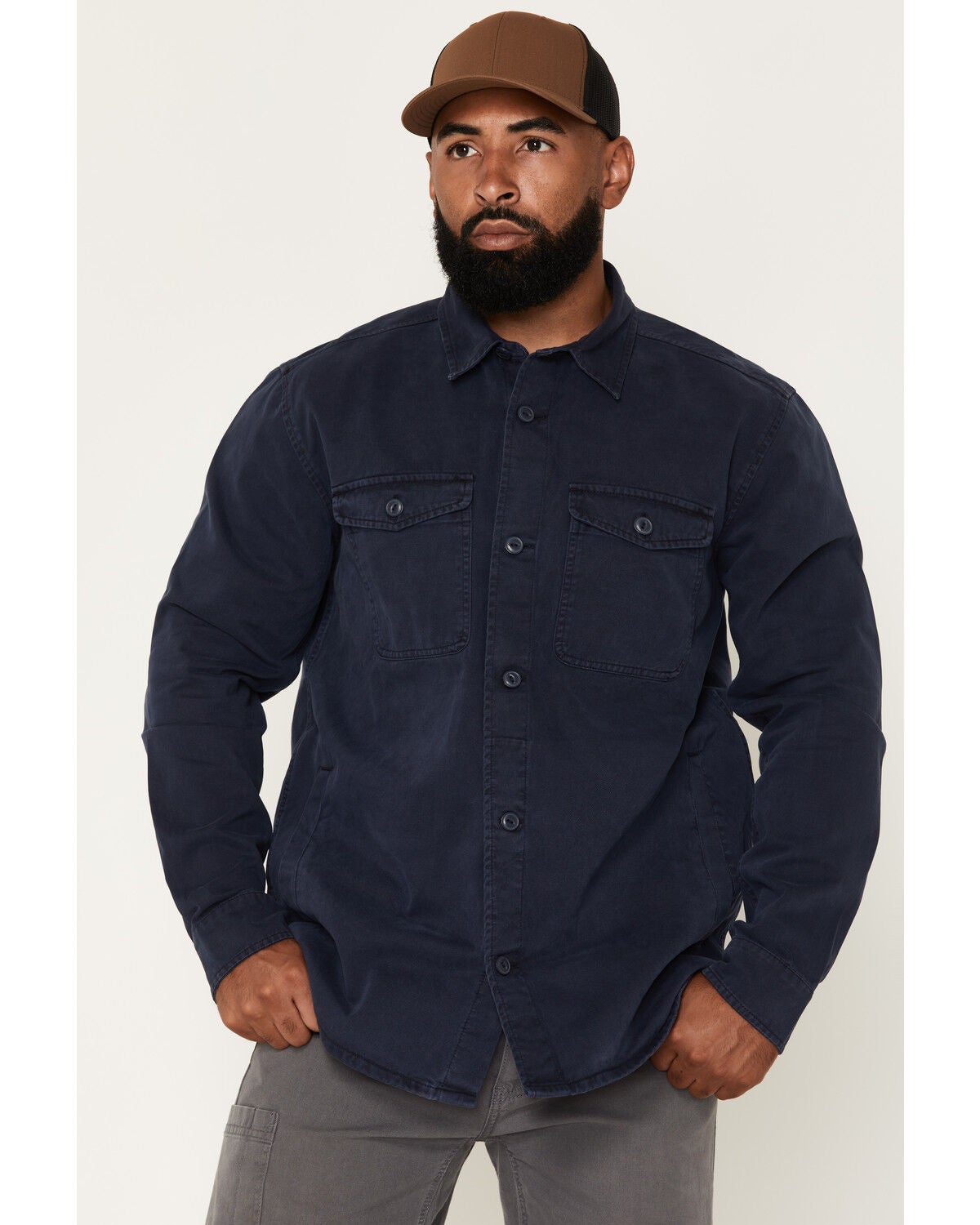 Image #1 - Hawx Men's Anvil Long Sleeve Button-Down Work Shirt Jacket, Navy, hi-res