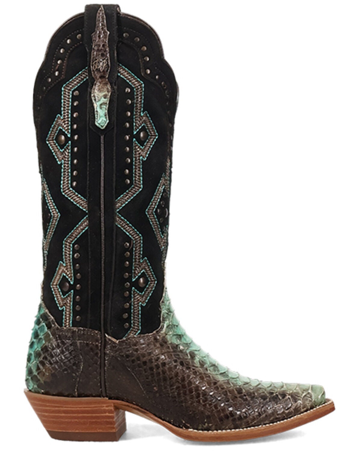 Image #2 - Dan Post Women's Sunset Rider Exotic Python Western Boots - Snip Toe, Black/turquoise, hi-res