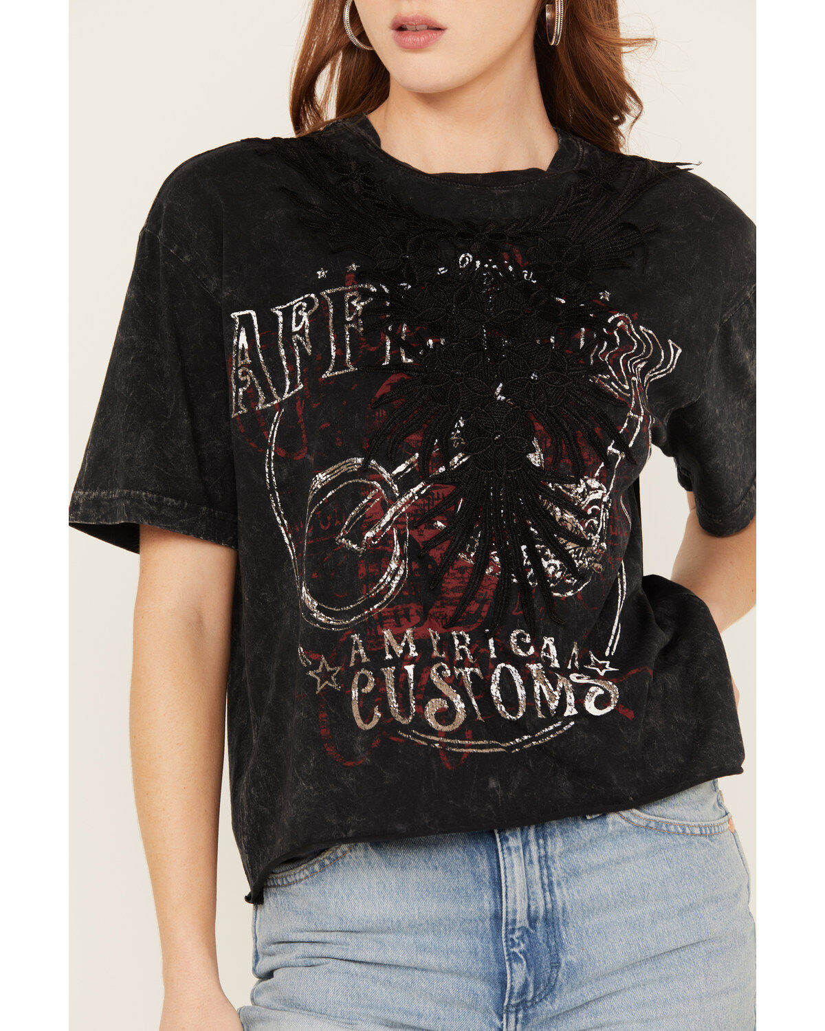 Image #3 - Affliction Women's Last Ride Cropped Fringe Graphic Tee, Black, hi-res