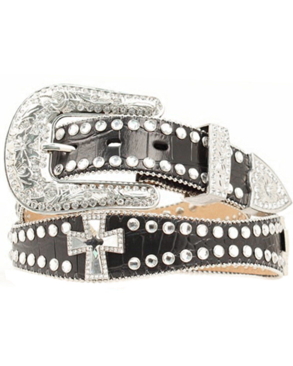 Blazin Roxx Women's Scalloped Studded & Cross Belt, Black, hi-res