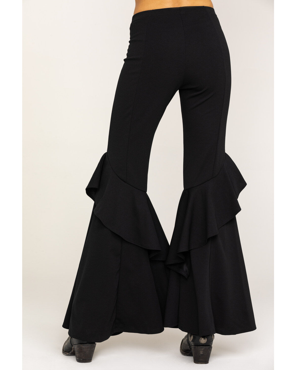 black ruffle flare pants