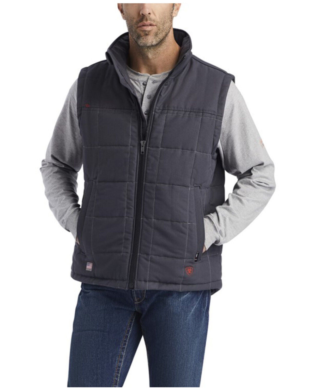 Ariat Men's FR Crius Insulated Zip-Front Work Vest, Grey, hi-res