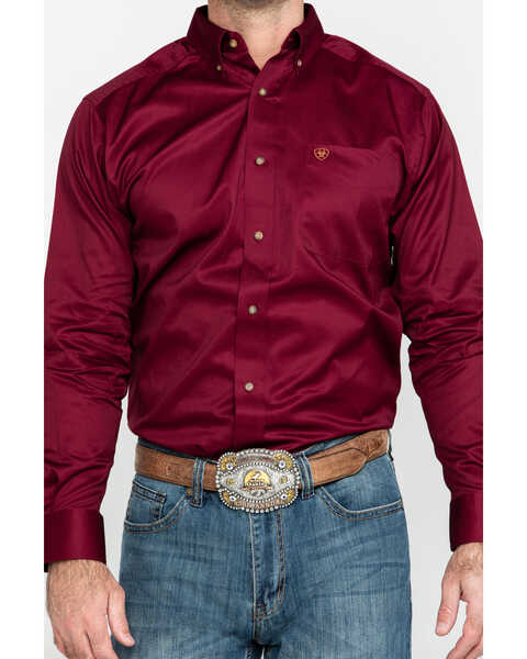 Ariat Men's Burgundy Solid Twill Long Sleeve Western Shirt | Boot Barn