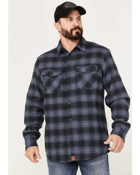 Dakota Grizzly Men's Briggs Plaid Button Down Heavy Western Flannel Shirt, Blue, hi-res
