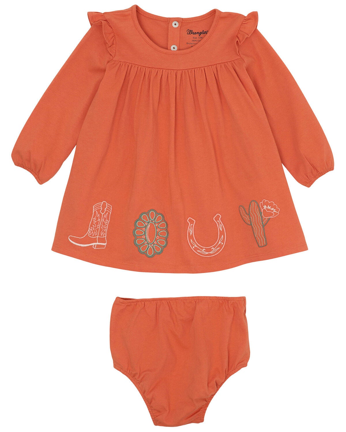 Wrangler Infant Girls' Print Long Sleeve Dress And Diaper Cover - 2 Piece, Coral, hi-res