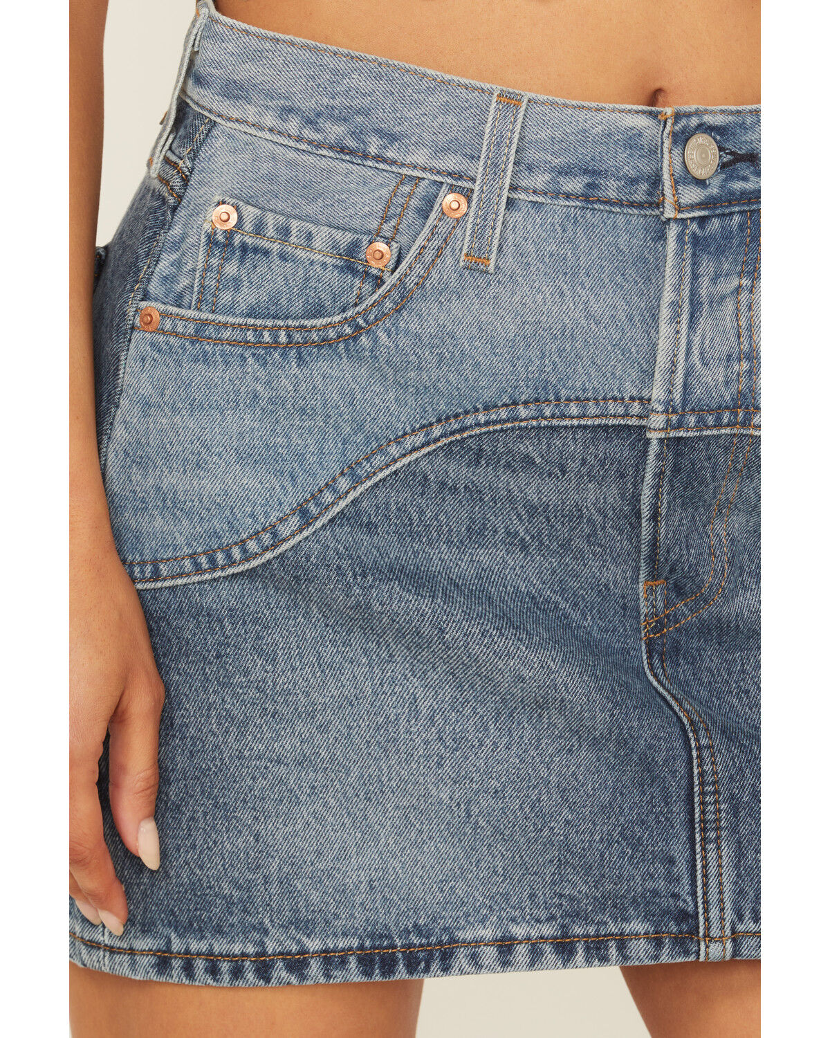 Image #2 - Levi's Women's Icon Medium Wash Two-Tone Denim Western Mini Skirt, Blue, hi-res