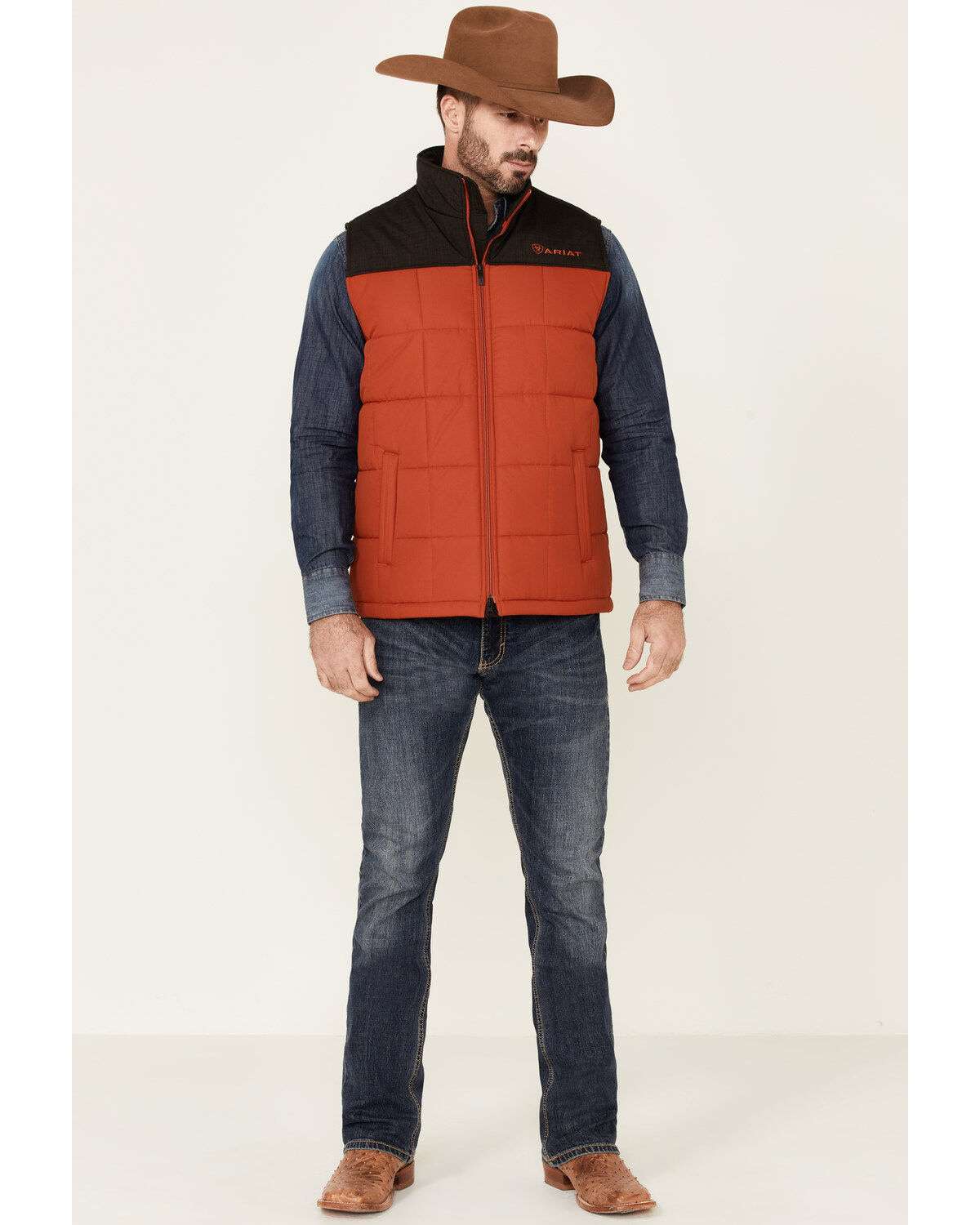 Image #2 - Ariat Men's Orange Color Block CC Crius Zip-Front Vest, Orange, hi-res