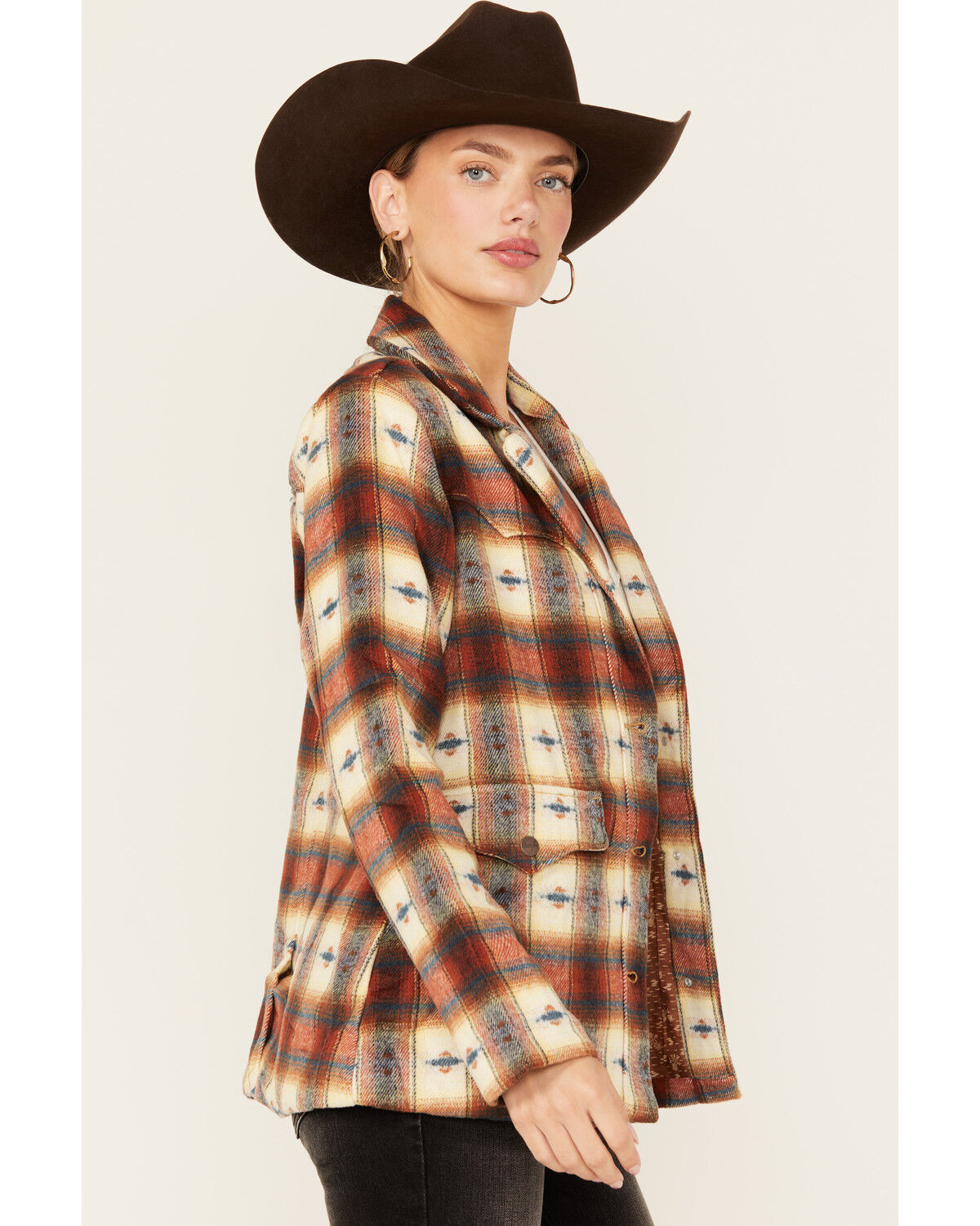 Image #2 - Wrangler Women's Plaid Print Blazer, Rust Copper, hi-res