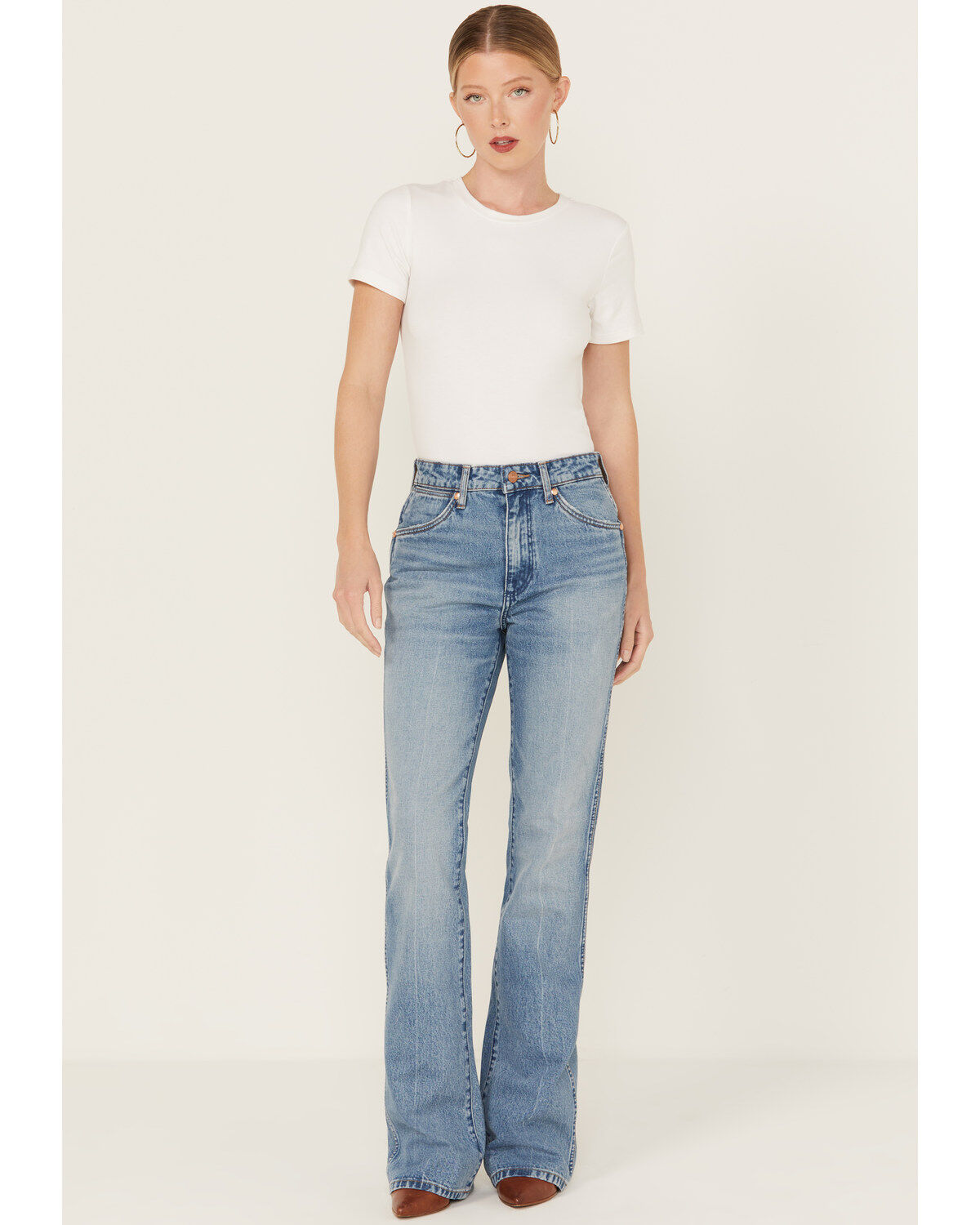 Image #1 - Wrangler Women's Westward High Rise Bootcut Jeans, Light Wash, hi-res