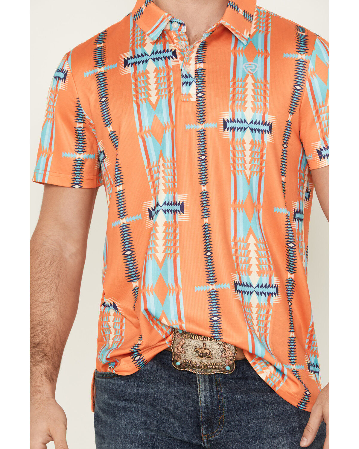 Product Name:  Rock & Roll Denim Men's Boot Barn Exclusive Southwestern Striped Short Sleeve Button-Down Polo
