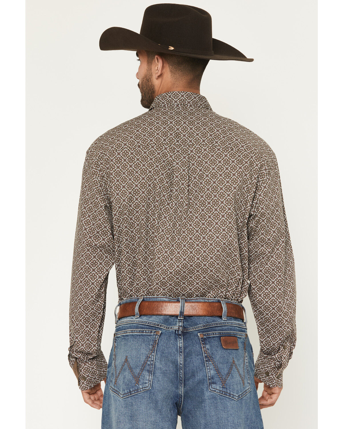 Image #4 - George Strait by Wrangler Men's Geo Print Long Sleeve Button-Down Stretch Western Shirt, Brown, hi-res