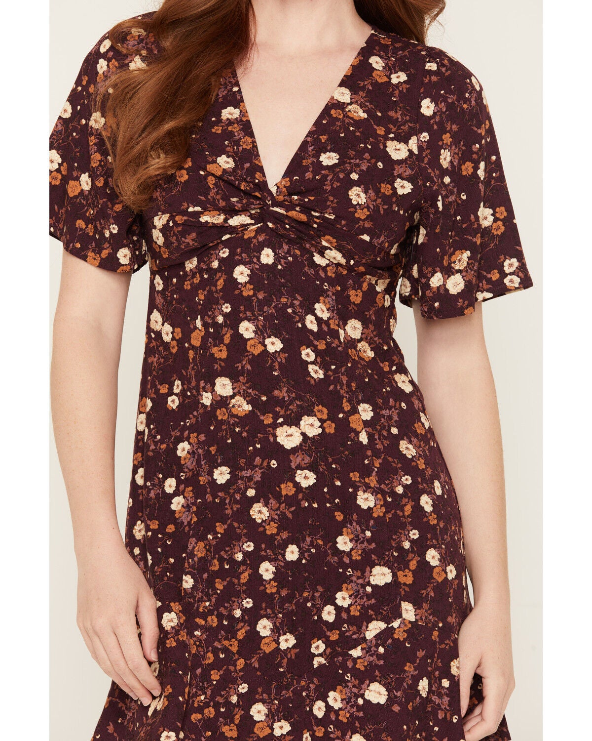 Image #3 - Idyllwind Women's Acklen Floral Print Short Sleeve Mini Dress, Wine, hi-res