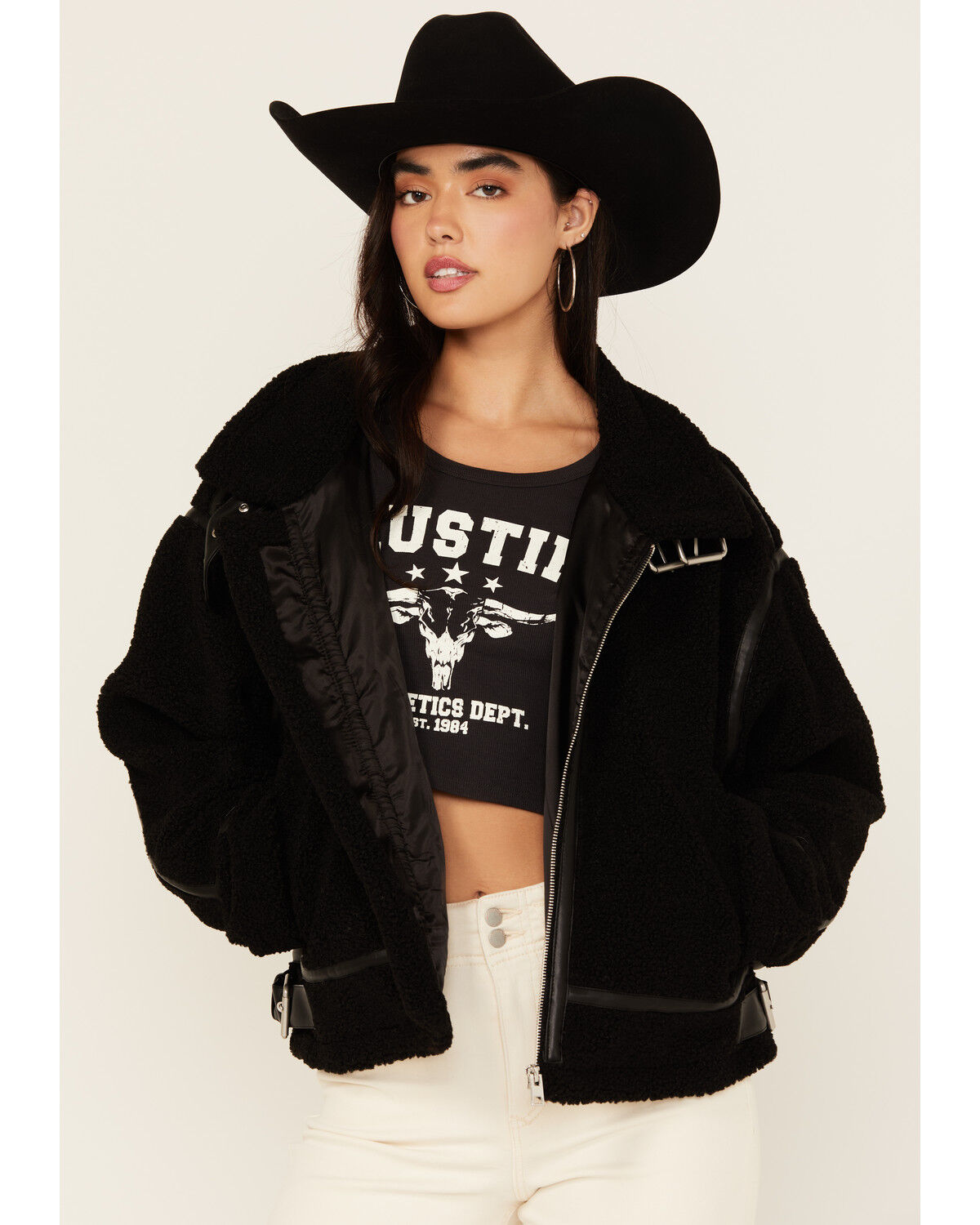 Image #2 - Revel Women's Sherpa Trim Moto Jacket, Black, hi-res