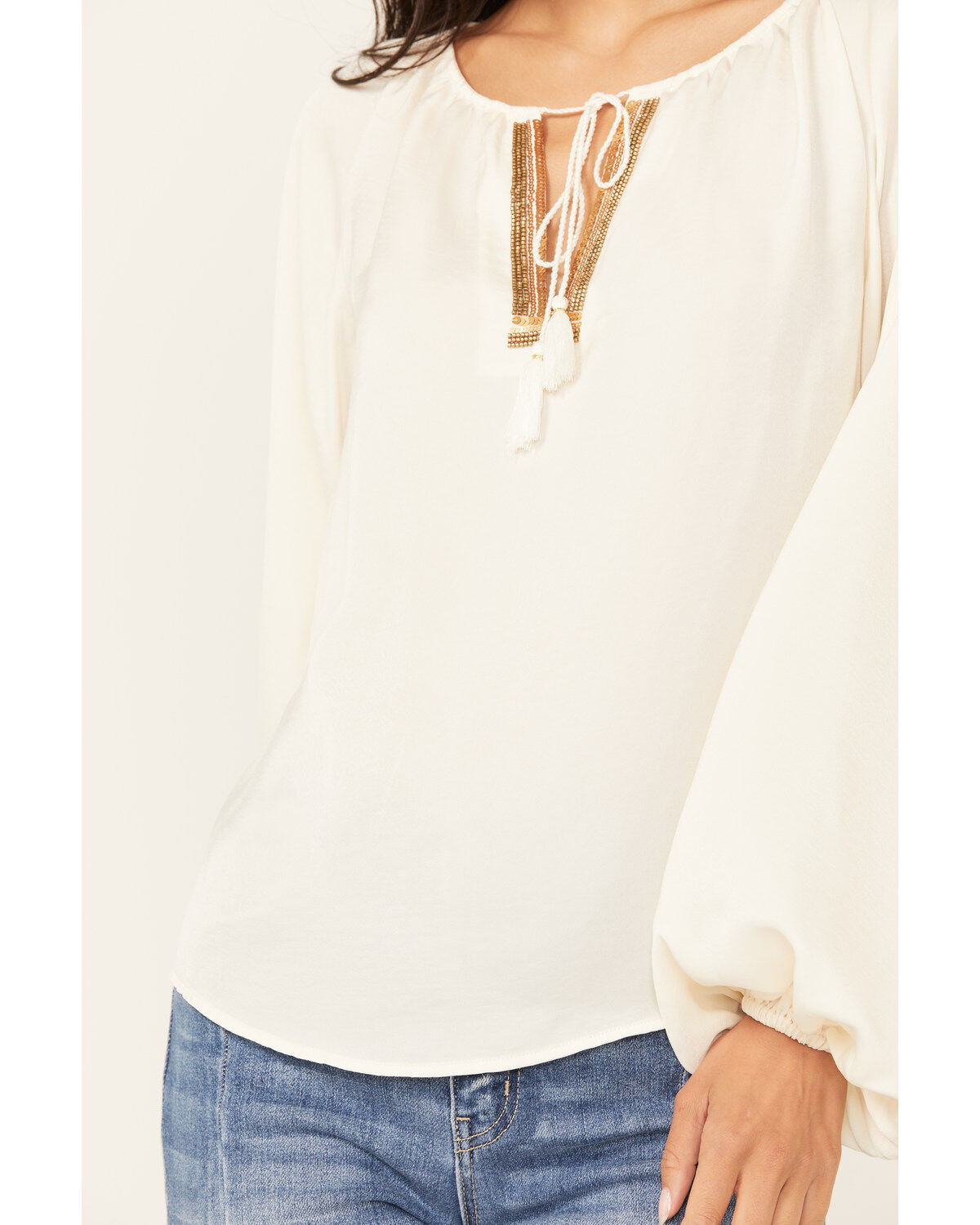 Image #3 - Shyanne Women's Washed Satin Tunic Blouse, Cream, hi-res