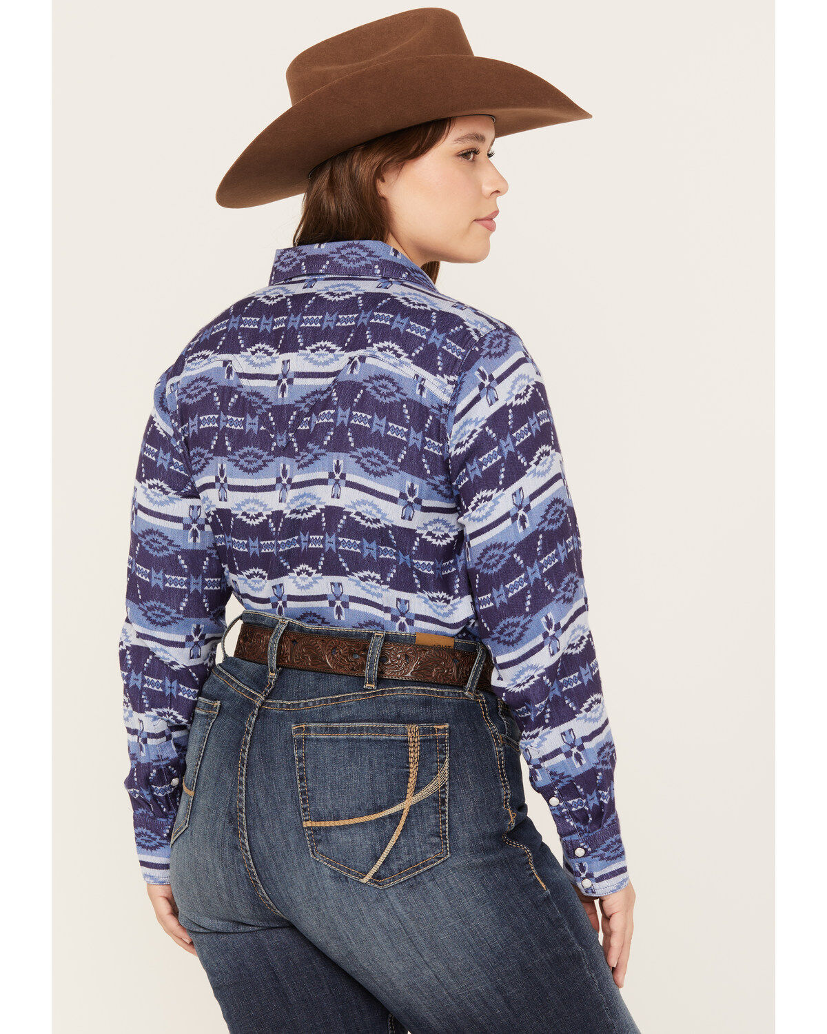 Image #4 - Ariat Women's Southwestern Oceanic Print Long Sleeve Western Pearl Snap Shirt - Plus, Blue, hi-res