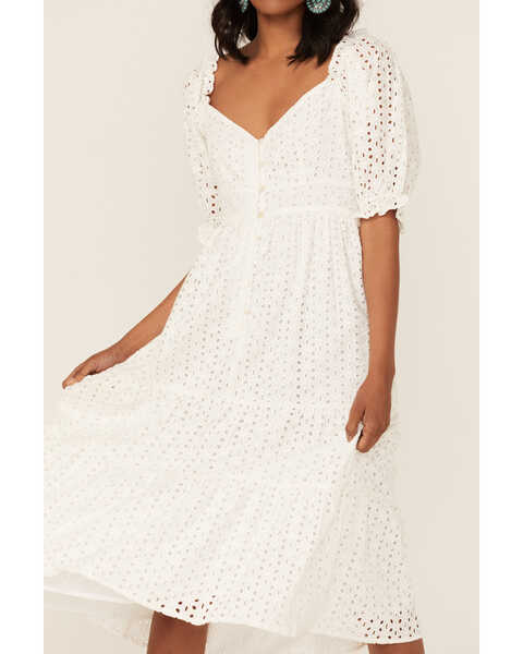 Image #4 - En Creme Women's Lace Tiered 3/4 Sleeve Midi Dress, Off White, hi-res
