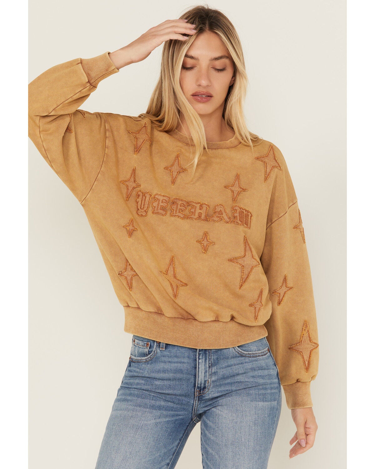 Blue B Women's Yeehaw Crewneck, Taupe, hi-res