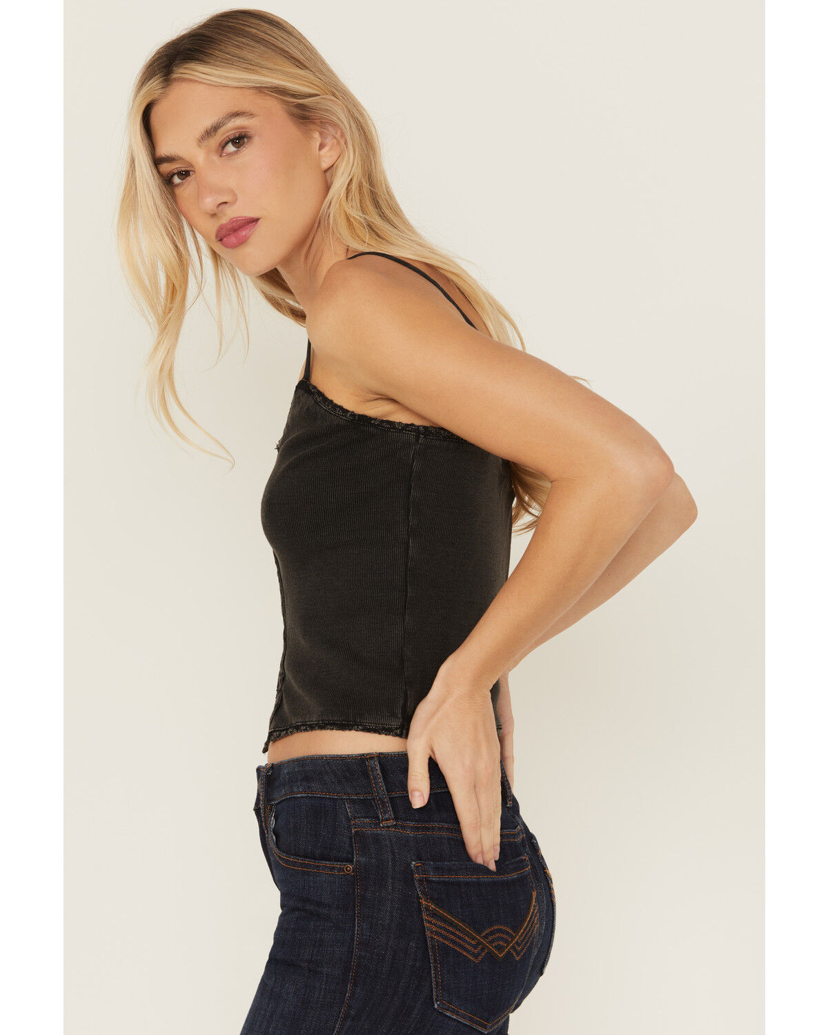 Image #2 - Idyllwind Women's Lace Trim Cami, Black, hi-res