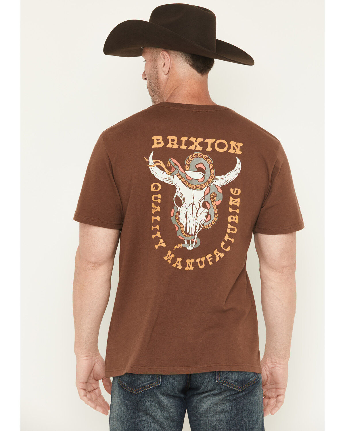 Image #1 - Brixton Men's Boot Barn Exclusive Durango Short Sleeve Graphic T-Shirt, Brown, hi-res