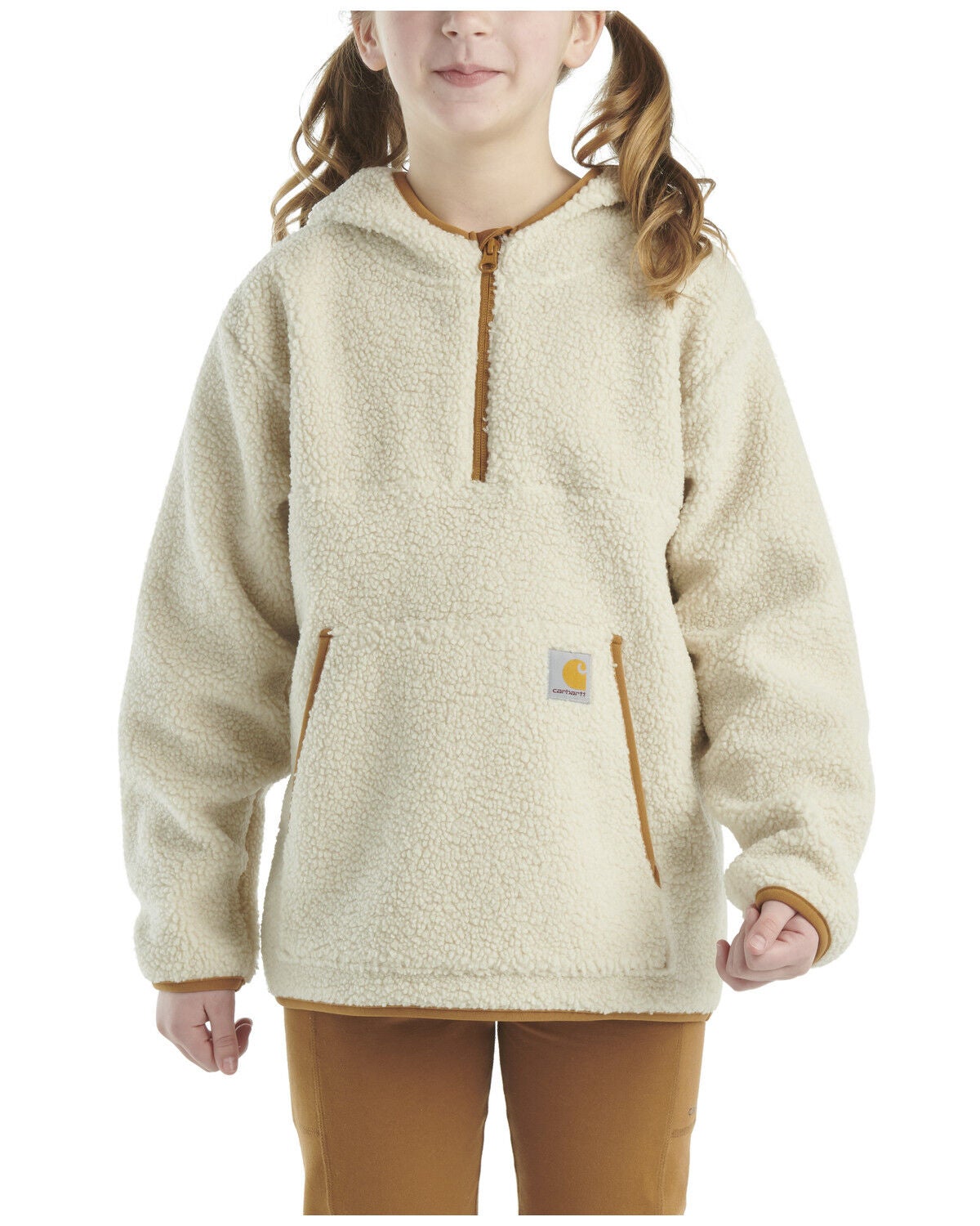 Carhartt Little Girls' Sherpa 1/4 Zip-Up Hoodie, Cream, hi-res
