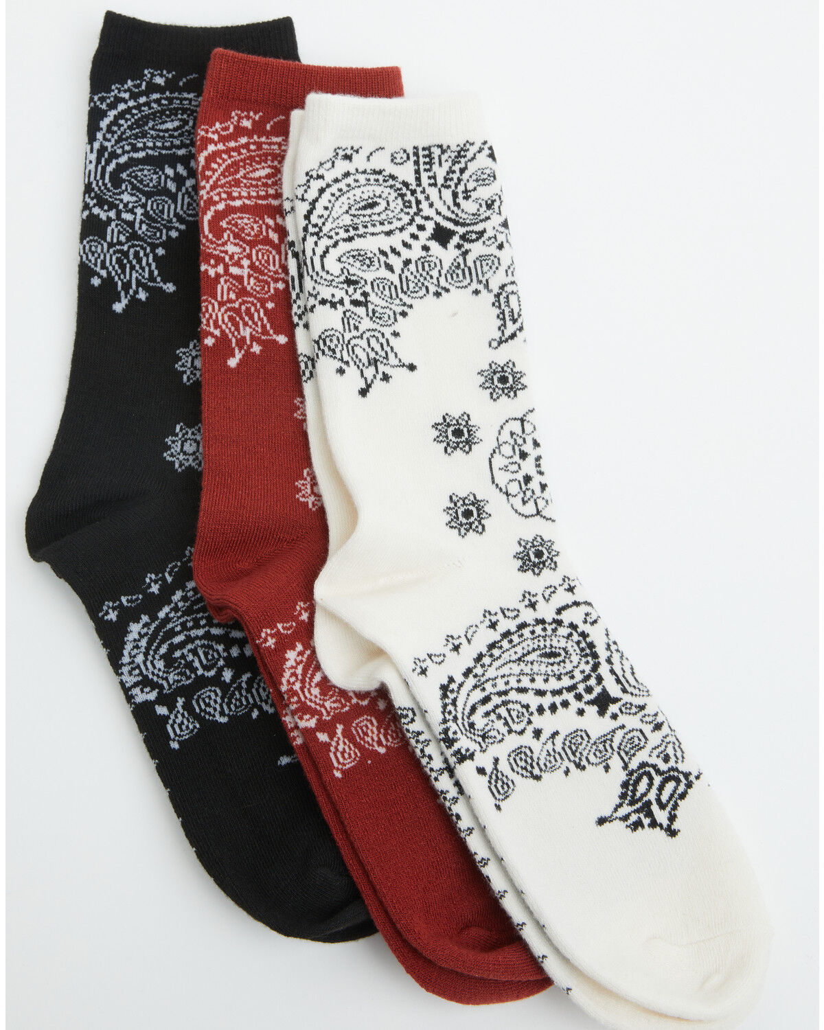 Boot Barn Women's Honor Bandana Print Crew Socks - 3 Pack, Red, hi-res