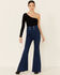 Flying Tomato Women's Super High Rise Flare Jeans, Blue, hi-res