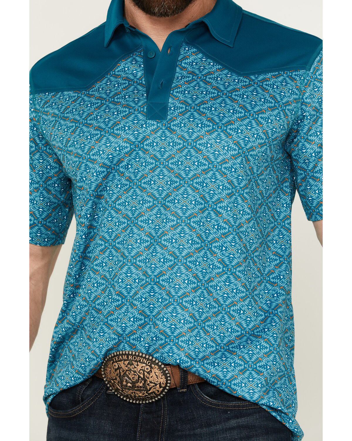 Image #3 - RANK 45® Men's Cameron Color Block Short Sleeve Polo Shirt, Teal, hi-res