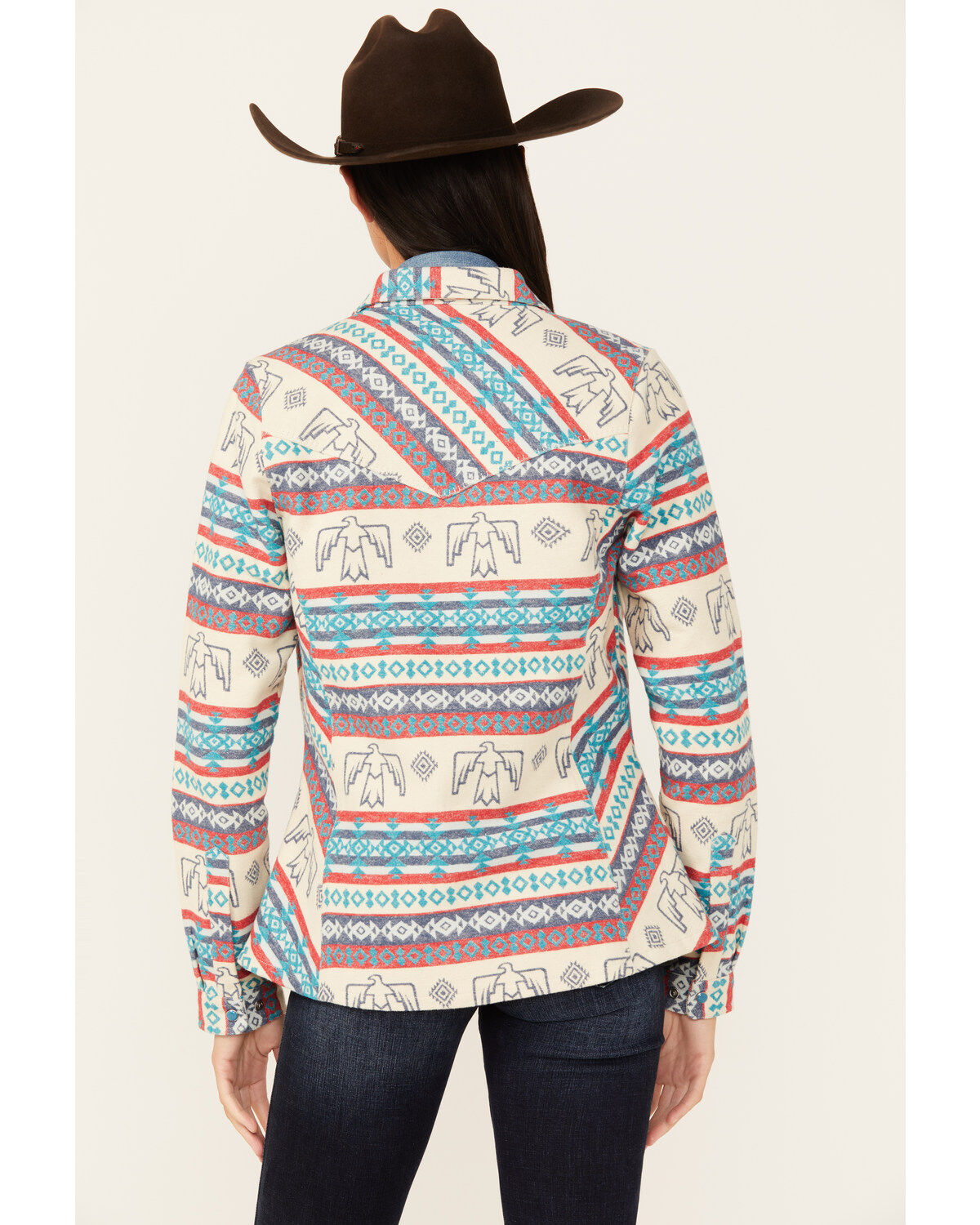 Image #4 - Outback Trading Co Women's Lorelei Southwestern Thunderbird Print Long Sleeve Snap Performance Shirt, Tan, hi-res