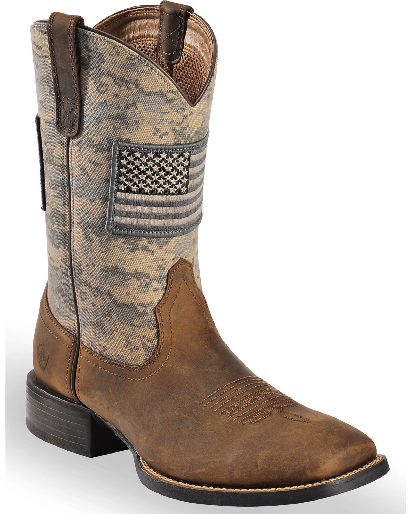 Ariat Men's Distressed Camo Sport Patriot Western Boots - Broad Square Toe